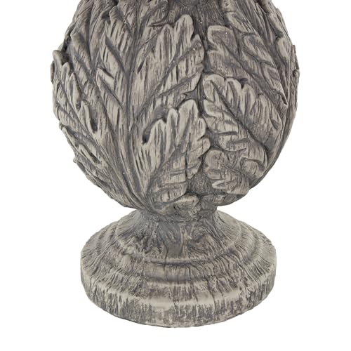 Deco 79 Polystone Rabbit Textured Sculpture with Leaf Covered Round Base, 8" x 8" x 20", Gray - size: 8" x 8" x 20"