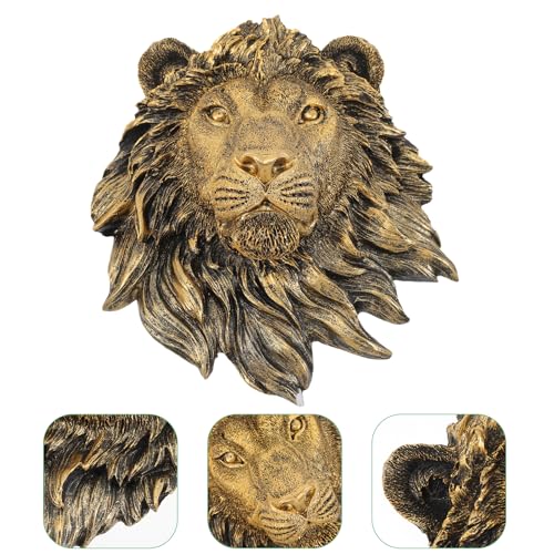 Veemoon Lightweight Lion Head Wall Decor Lion Head Wall Mount Sculpture Resin Hanging Animal Stuate Bronze Animal Plaque Home Ornament Fake Beast Decorations for Farmhouse Plaque(20 * 23 * 9.5cm)