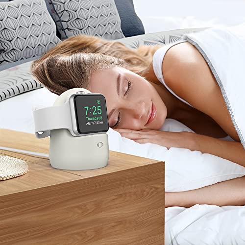 AhaStyle iWatch Stand Silicone Charging Dock Holder for Apple Watch Ultra 3, Ultra 2, Ultra, SE3, SE2, SE, Series 11 10 9 8 7 6 5 4 3 2 1 (49/46/45/44/42/41/40/38mm), Supports Nightstand Mode - color: Starlight