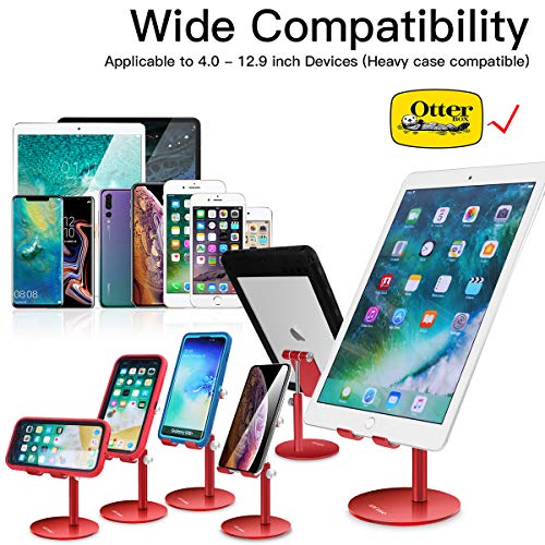 Adjustable Tablet/Phone Stand, AICase Telescopic Adjustable iPad Stand Holder,Universal Multi Angle Aluminum Stand Compatible with iPhone Smart Cell Phone/Tablet/iPad(4-13 inch), Red - color: Red