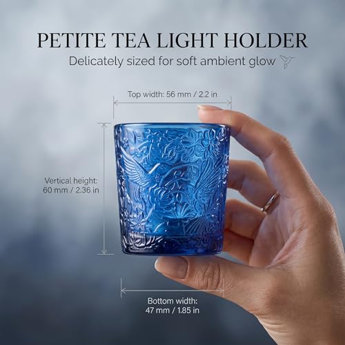 12 Pack Hummingbird Embossed Glass Candle Holders – Votive Tealight Holders with Patent Design, Decorative Embossed Glass Cups for Wedding Centerpieces, Parties, and Home Décor (Ocean Blue) - color: Ocean Blue