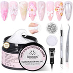 Beetles 3D Gel Nail Art-Snowy Cone 5 in 1 Non-Sticky Hand Extension with Rhinestones & Pearls & Glue Double-Head Pen for Women DIY Salon,White Solid Builder Nail Gel, UV&LED Lamp Cured Needed - color: B1-White Solid Builder Nail Gel