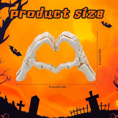Halloween Heart Hands Sculpture, White Skeleton Hands Love Ornaments Heart Finger Sign for Shelf Decor Home Desktop Ornament - style: Modern