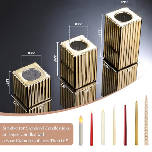 LETINE 12pcs Gold Vertical Stripe Glass Candlestick Holders - Chic Taper Candle Sticks Holder Set for Elegant Dining & Home Decor - Wedding Centerpieces, Parties, and Celebrations - color: Gold