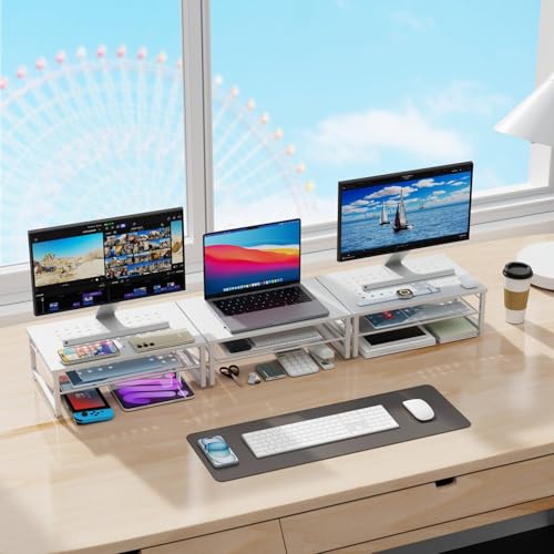 gianotter 2-Tier Metal Monitor Stand Riser, Desk Accessories & Workspace Desk Organizers, Office Desk Storage Organizer for Office Supplies (White) - color: White