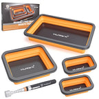 Mulwark 4Pcs Collapsible Magnetic Tray with 15Lb Magnetic Pickup Tool, 3 Sizes Silicone Magnetic Parts Tray for Organizing Screw Bolts Nuts Washers Pins and Other Small Metal Parts