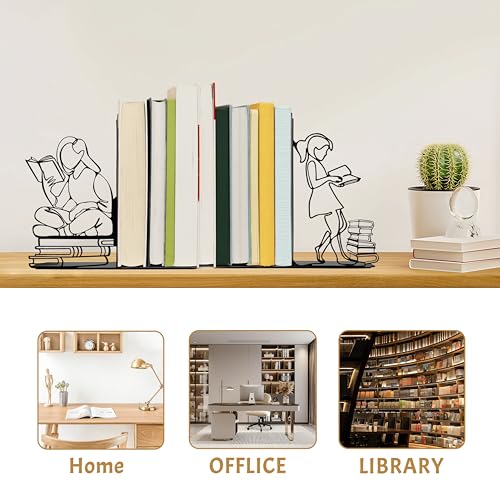 Ecqizer Bookends Decorative Book Ends Decorative Reading Decor Reading Book end Bookshelf Decor for Bedroom Library Office School Book Display Desktop Organizer Gift for Book Lovers, Black