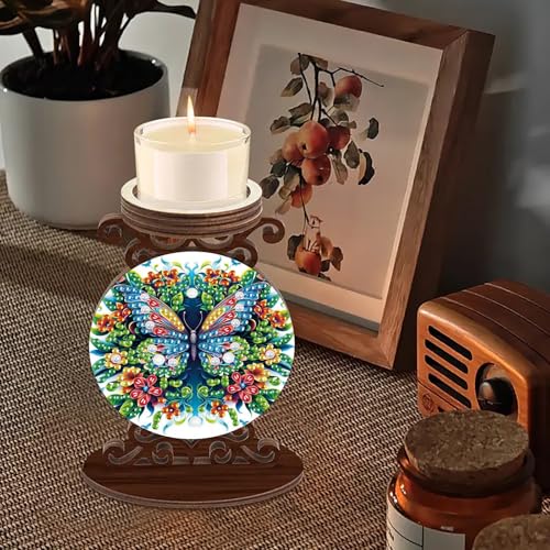 ARTopet DIY Diamond Art Painting Candlestick Holders Wooden Desk Candle Holder Ornament Double Sided Diamond Tabletop Ornaments for Home Decor-Butterfly - color: Butterfly