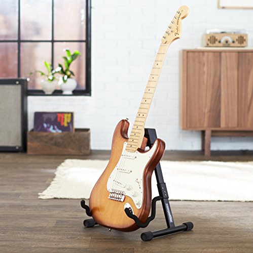 Amazon Basics Portable Adjustable Folding Guitar Stand for Electric and Acoustic Guitars, A-shape, Fully Assembled with Padded Foam, Black, 8.66 x 15.16 x 3.74 inches