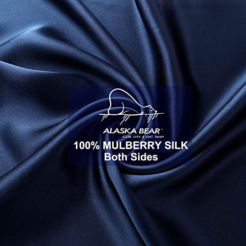 ALASKA BEAR Silk Pillowcase Queen Size Gift Set for Skin and Hair Care Beauty Sleep 100 Percent Organic Mulberry Pillow Slip Case (1pc, Navy) - color: Navy Blue, size: Queen 20''x30''