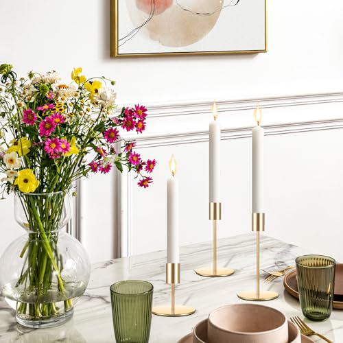 Set of 6 French Gold Taper Candle Holders Candlestick Holders, Decor Candles Stick Candle Holder for Table or Mantel Centerpiece, Wedding, Dinning, Party Home Decor