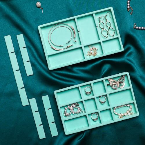 Frebeauty Jewelry Organizer Tray,Stackable Velvet Jewelry Trays,Drawer Inserts Earring Organizer For Women Jewelry Storage Display Case for Rings Stud Necklaces,8.3 x 4.9 x 1 Inches (Turquoise) - color: Turquoise, size: Set 9