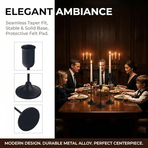 18 Pcs Black Candlestick Holders Set - Vintage Brass Taper Candle Holder for Pillar Candles - Modern Decorative Centerpiece for Wedding Fireplace Mantel Decor - Cozy Atmosphere Housewarming Gift - color: Black, size: 18 pcs