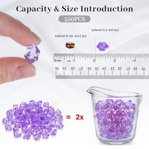 DomeStar 550PCS Purple Vase Fillers, Small Acrylic Fake Crushed Ice Rocks Purple Gems Crystals Diamonds for Table Centerpiece Lilac Lavender Theme Birthday Weeding Table Scatter (0.4 * 0.6) - color: Purple