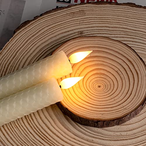 Homemory Honeycomb Flameless Taper Candles with 10-Key Remote, Battery Operated Hive Led Candlesticks Flickering Light, Electric Window Candles Real Wax for Gift Christmas Wedding Decor - style: Scandinavian 4 - Ivory 9.6"