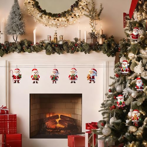 10 Pcs Cute Christmas Hanging Ornaments, 2D Santa Claus with Gifts and Candy Cane Xmas Decor Elements, Hanging Ornaments for Christmas Tree Xmas Holiday Party Decoration & Festive Gift - color: Style 4