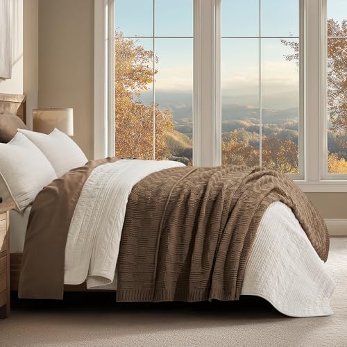 EVERGRACEHOME Modern Checkered Chenille Throw Blanket, Soft Cozy Plaid Knitted Blanket for Sofa & Couch, Decorative Knit Throw for Bed and Living Room, Camel Brown, 60" x 80" - color: Checkered Camel Brown, size: 60" x 80"