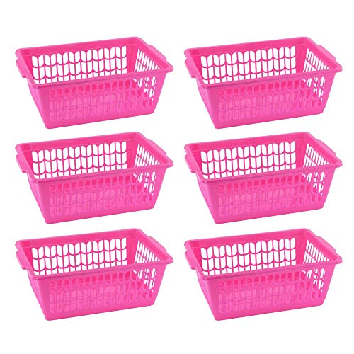 YBM HOME Plastic Perforated Storage Basket Bin Office Drawer, Shelf Desktop Countertop Tray Organizer 32-1188 (6, Pink) - color: Pink, size: Pack of 6
