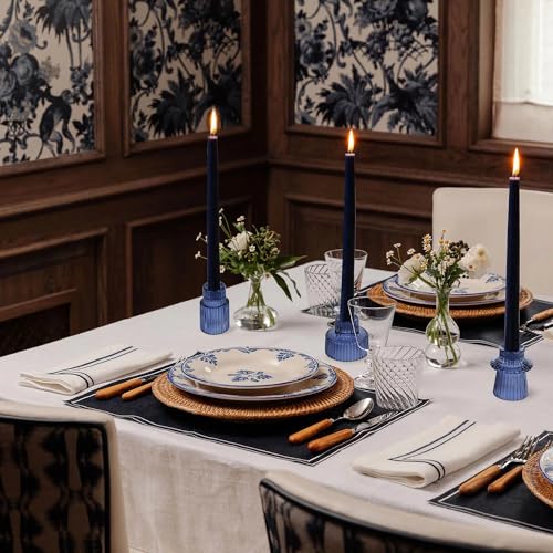 Vixdonos Glass Candlestick Holders Tealight Candle Holders for Table Centerpieces, Wedding Decor and Dinner Party (3 Pcs, Dark Blue) - color: Dark Blue, size: 3 Pcs