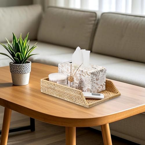 BTSKY Rattan Letter Tray for A4 File Desk Mail Letter Letter-Size Paper, Basket Woven Organizer, Office Document Organizer and Storage, Desk File Organizer Paper Tray, Paper Holder 13x10.3x2.8 Inch