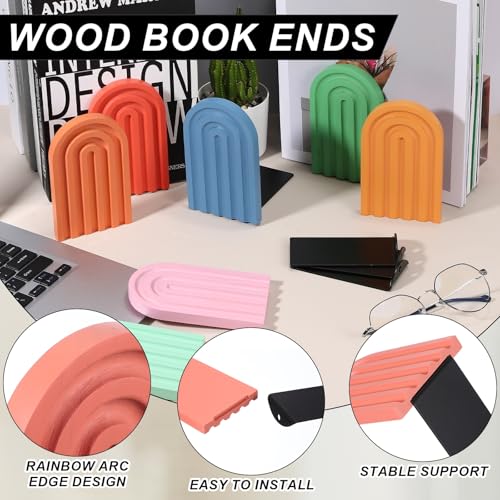 PATIKIL 2Pcs Boho Arch Bookends, Non-Skid Wood Book Ends Rainbow Wooden for Shelves Book Stopper Stand Cute for Holding Books Movie CD Home Office Library Decorative, Light Orange/Red - color: Light Orange/Red