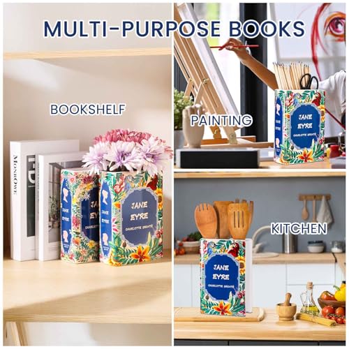 Ceramic Book Vase Flowers - 8 "Watertight and Leak-Proof Vases, Aesthetically Decorated Rooms, Perfect Bookshelves, Bedroom, Office and Home Decor, Lovely Gift Book Lovers - color: Forest