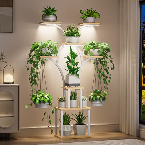 Elbourn Plant Stand Indoor with Grow Lights - 60" Tall Metal Plant Shelf for Multiple Plants, 8 Tiered Corner Plant Stands for Indoor Plants, X - Shaped Decorative Rack for Home, Living Room & Patio Decor (White) - color: White