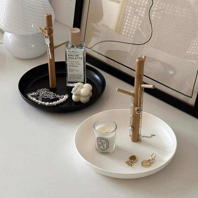 Shinpuru Key Tray & Key Bowl, Jewelry Tray with Wood 3-Tier Hanging Organizer - Multi-Functional Entryway Tray, Perfect for Key Bowl, Ring Holder, Jewelry Dish Organize (White Round) - color: White Round