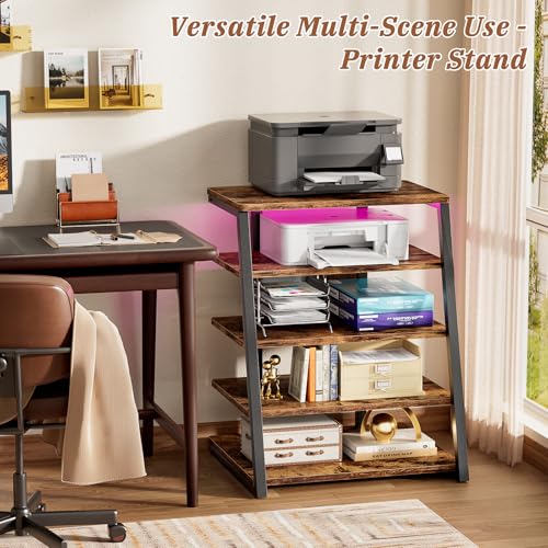 Armocity 5-Tier AV Media Stand with Power Strips, Media Console with LED Lights, Audio Tower Rack with Adjustable Shelves, Stereo Stands and Racks, 40.8'', Rustic Brown - color: Rustic Brown, size: 40" (H)