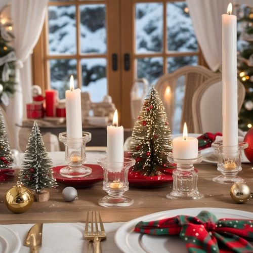 Candlestick Holders - 24 Pack Glass Candlestick Holders, 2.36" Height Clear Taper Candle Holders for Candlesticks, Small Centerpiece for Wedding, Festival, Party Decor (24, Clear)