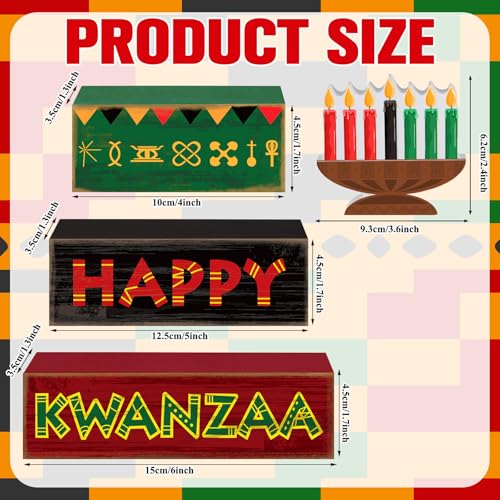 Yuntau 4 Pcs Happy Kwanzaa Table Decorations Kwanzaa Tiered Tray Decor Rustic African Candlestick Wood Block Tabletop Sign Gift Centerpiece Farmhouse Table Decor for Home Office Party Supplies - style: Candlestick