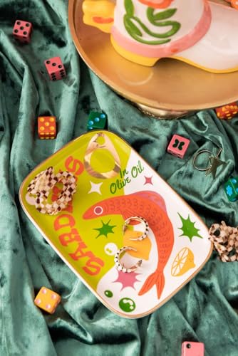ban.do Novelty Trinket Tray, Ceramic Jewelry Dish, Small Decorative Tray for Keys or Decor, Cute Catchall Tray, Sardines