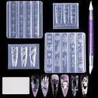 Laza 4pcs Gothic Silicone Nail Art Molds, 3D Rose, Snake, Bones, Cross, Collar, Skull Exquisite Silicone Nail Accessories with Carving Pen Resin Nail Art Mold Manicure Tools for DIY Salon Nail Design - color: Skull rose