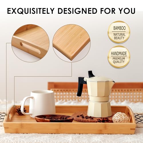Joy&Grace Bamboo Serving Tray with Handles, Dinner Food Tray for Bed Breakfast Eating and Serving, for Coffee Table Ottoman TV, Decorative Wood Large Charcuterie Platter 16.8 x 12.5 inch 1 Pack