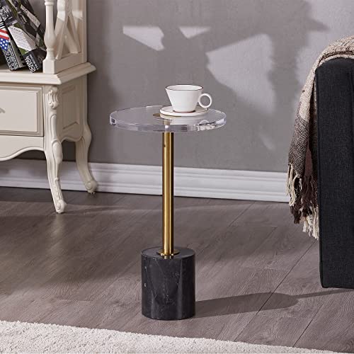 LIKENOW Furniture Acrylic Side Table,Clear Small Round End Table for Living Room,Bedroom,Office | Modern Nightstand with Marble Base,Gold Post,Clear Top for Drink,Food,Snack,Assembly(Black) - color: Black