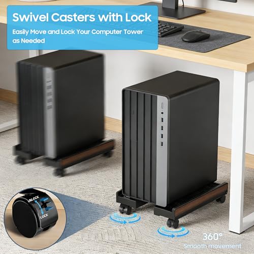 Adjustable Mobile Computer Tower Stand, Ventilated CPU Stand with Locking Caster Wheels, Fits Most Computer Towers, Under Desk Floor PC Cart, Universal PC Holder for Office, Students & Gamers (Black) - color: Black