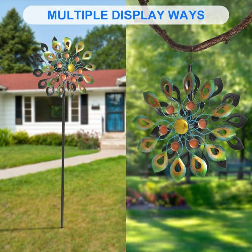 DIBIEECN 78 Inch Big Peacock Kinetic Wind Spinners with Garden Stake, Metal Sculpture Decorations, Outdoor Windmill, Dual Direction for Yard Art, Lawn Decor, Idea Gifts - size: Large