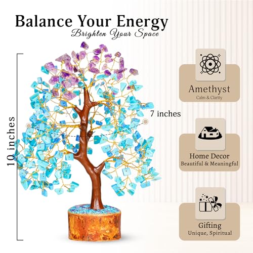 YATSKIA Amethyst and Turquoise Crystal Tree of Life - Crystal Decor - Spiritual Gifts - Crystals Gifts for Women - Gemstones and Crystals - color: Turquoise and Amethyst Golden Wire