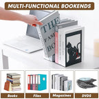 Aertiavty 2 Pcs Square Bookends for Shelves, Heavy-Duty Morden Cat Book Ends, Non-Skid Metal Bookends, 1 Pair Large Decorative Book Holder for Home and Office, Black Book Stopper, Heart Cat - style: Heart Cat