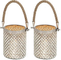 Deco 79 Glass Handmade Indoor Outdoor Candle Lantern Decorative Lantern Candle Holder with Rope Handle, Lantern 5" x 5" x 13", Silver (Pack of 2) - size: 5" by 13" (Pack of 2)