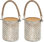 Deco 79 Glass Handmade Indoor Outdoor Candle Lantern Decorative Lantern Candle Holder with Rope Handle, Lantern 5" x 5" x 13", Silver (Pack of 2) - size: 5" by 13" (Pack of 2)