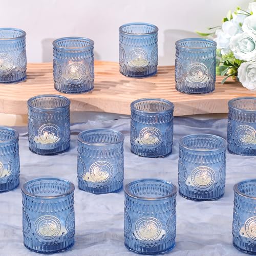 MATAHUM 36 Pcs Blue Votive Candle Holders, Tea Light Candle Holders for Wedding Centerpiece, Glass Candle Holders for Table Centerpiece, Home and Party Decorations - color: Blue, size: 36pcs