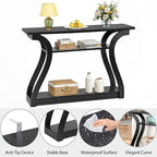 SUPER DEAL Wood Console Table 3 Tier Narrow Entryway Table with Curved Frame and 2 Open Storage Shelves Accent Sofa Table for Hallway Living Room Bedroom, 47 in Black - color: Black