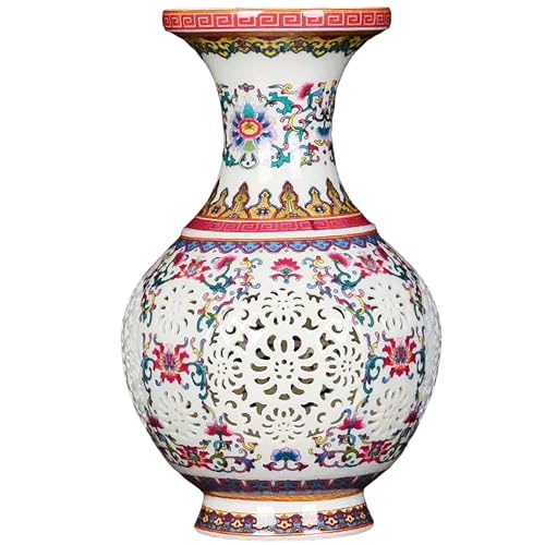 MTME Porcelain Figurines, Jingdezhen Decorative Flower vase, Carved Bud Colorful vase, Wedding Gifts, Aesthetic Sculpture Home décor (Carved)