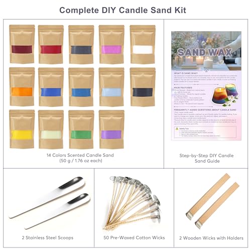 Monivi Scented Candle Sand with Wicks DIY 14 Colors Sand Wax Pearled Candle Wax Beads (1.76oz Each Color, 1.5lb/24.7oz Total up to 120Hours) Refillable Candle Making Kit Mothers Day Gift