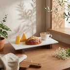 Marble Charcuterie Board Display White Cheese Cutting Footed Stand Tray with Wooden Feet 15.75"L x 8" W x 2.5" H for Vanity, Kitchen and Serving, or as a Gatherings Elegant Cheese Board Gift
