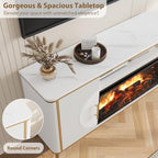 Fluted Fireplace TV Stand Up to 80" TVs, Modern Entertainment Center with 30" Electric Fireplace, Luxury Media Console with Adjustable Shelves for Living Room, White - color: White