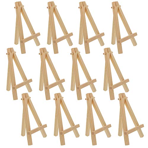 U.S. Art Supply 5" Mini Easel (12 Pack) - Natural Wooden A-Frame Tabletop Display Stand, Mini Easel Stand - Small Easels for Display, Small Canvases, Crafts, Business Cards, Signs, Photos, Gifts