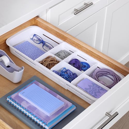 YouCopia DrawerFit Sliding Drawer Tray with Adjustable Dividers, Expandable Kitchen Storage Organizer, Speckled White - style: Tray