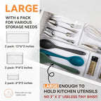 6 Pack Large Clear Plastic Drawer Organizer Trays, Acrylic Kitchen Drawer Organization and Storage Dividers, Non-Slip Storage Bins for Makeup, Kitchen Utensils, Bathroom, Jewelries and Office Desk - size: 6 Pack